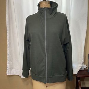 Mondetta dark green soft zipper front sweatshirt, high neck